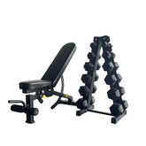 set of 2.5/5/7.5/10/12.5/15kg hex dumbbell + a shape 6 pairs dumbbell rack + adjustable decline bench