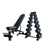 set of 2.5/5/7.5/10/12.5/15kg hex dumbbell + a shape 6 pairs dumbbell rack + adjustable decline bench
