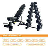 105kg hex dumbbell with rack and bench