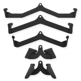 Set of 5 black metal wall-mounted guitar hangers with padded supports