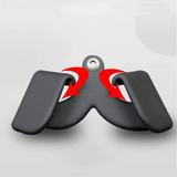 Black dual grip attachment with rotating direction arrows for fitness equipment