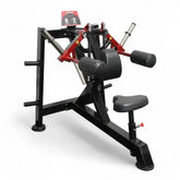 Commercial deltoid machine with adjustable seat and padded arm rollers for shoulder workouts