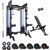 squat rack bundle with cable, 160 weight stack, weight plates and bench
