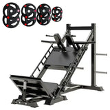 leg press machine with tri-grip weights on a white background