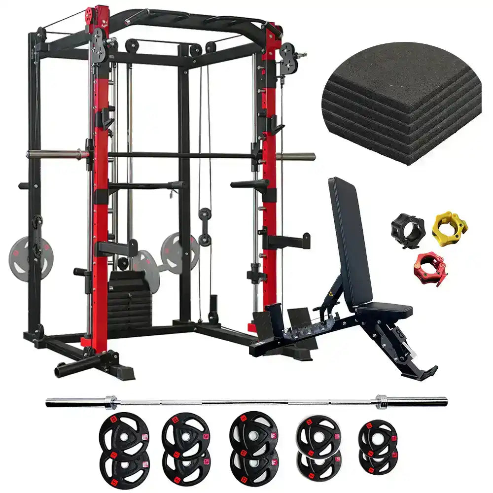 smith machine sp024 with 15mm gym mats incline bench barbell weight plates and collars