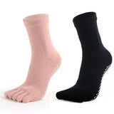 Pink and black five-toe pilates and yoga socks