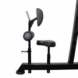 close up of the seat and chest pad on commercial super lat pulldown machine