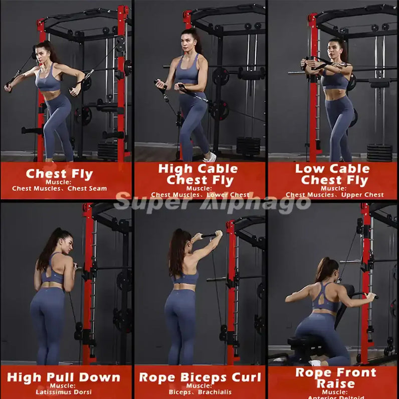 Female Model Image for Smith Machine SP024 High Pull Down Rope Biceps Curl Rope Front Raise Chest Fly High Cable Chest Fly Low Cable Chest Fly