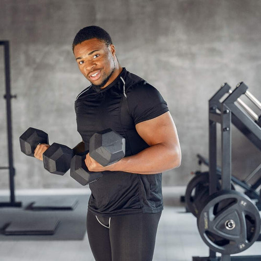 young man holding dumbbell Set