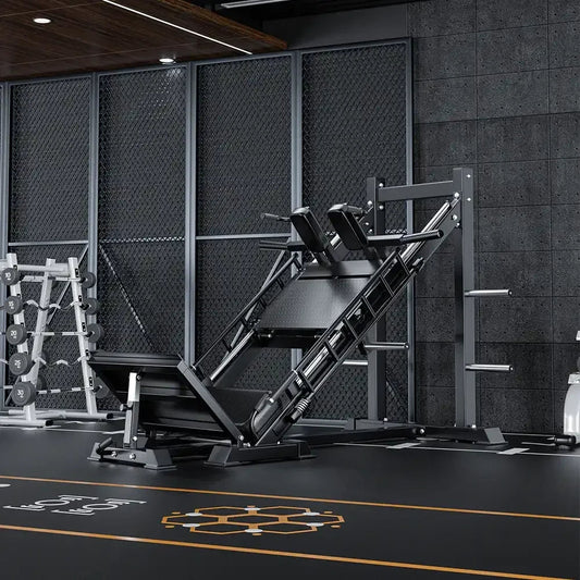 Plate-loaded leg press machine in a gym, suitable for leg press machine Brisbane buyers.