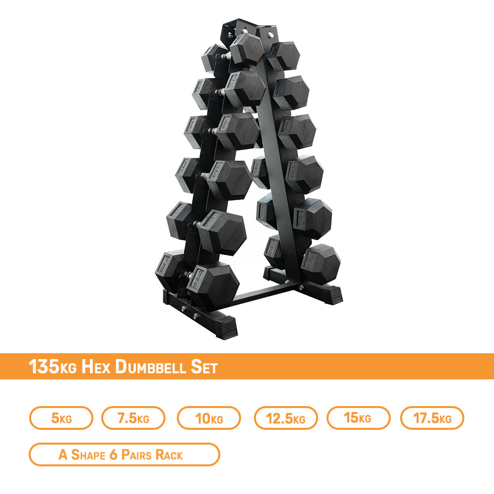 135kg hex dumbbell with rack