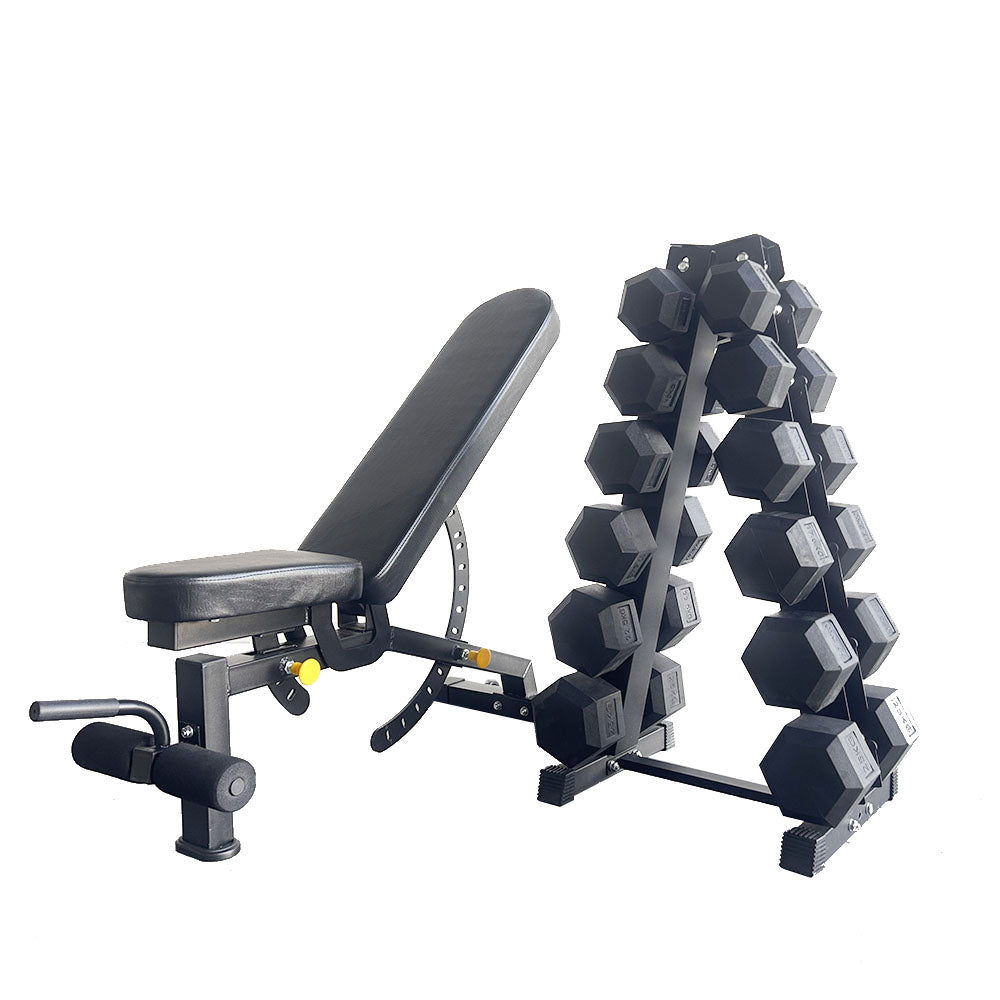 7.5/10/15/17.5/22.5/25kg Hex Dumbbell with Dumbbell Rack with Adjustable Decline Bench