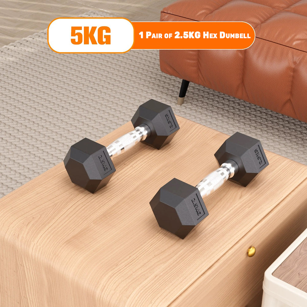 pair of 2.5kg hex dumbbells