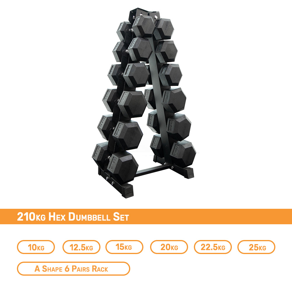 210kg hex dumbbell with rack