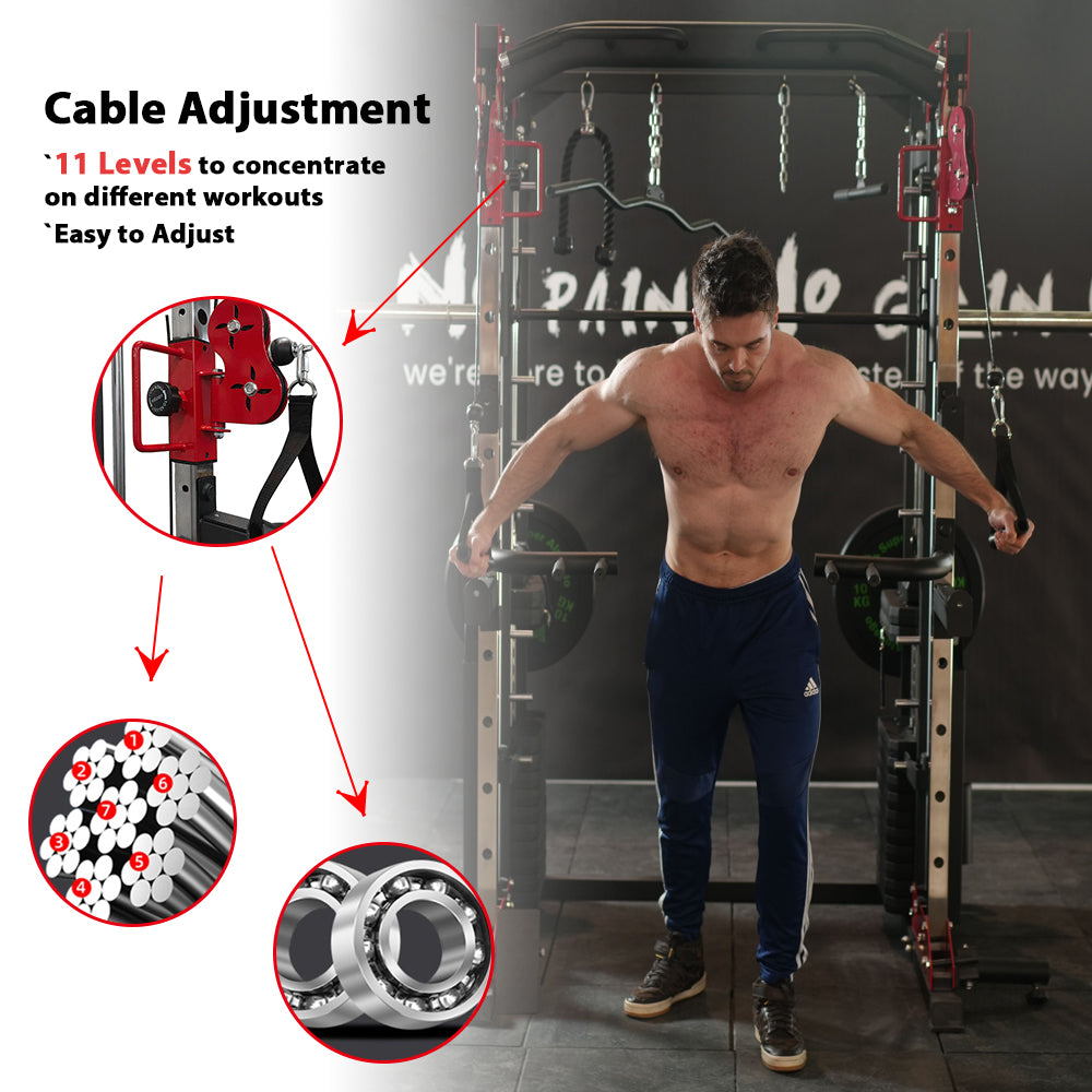 male model image of adjustable cable system in smith machine jl006