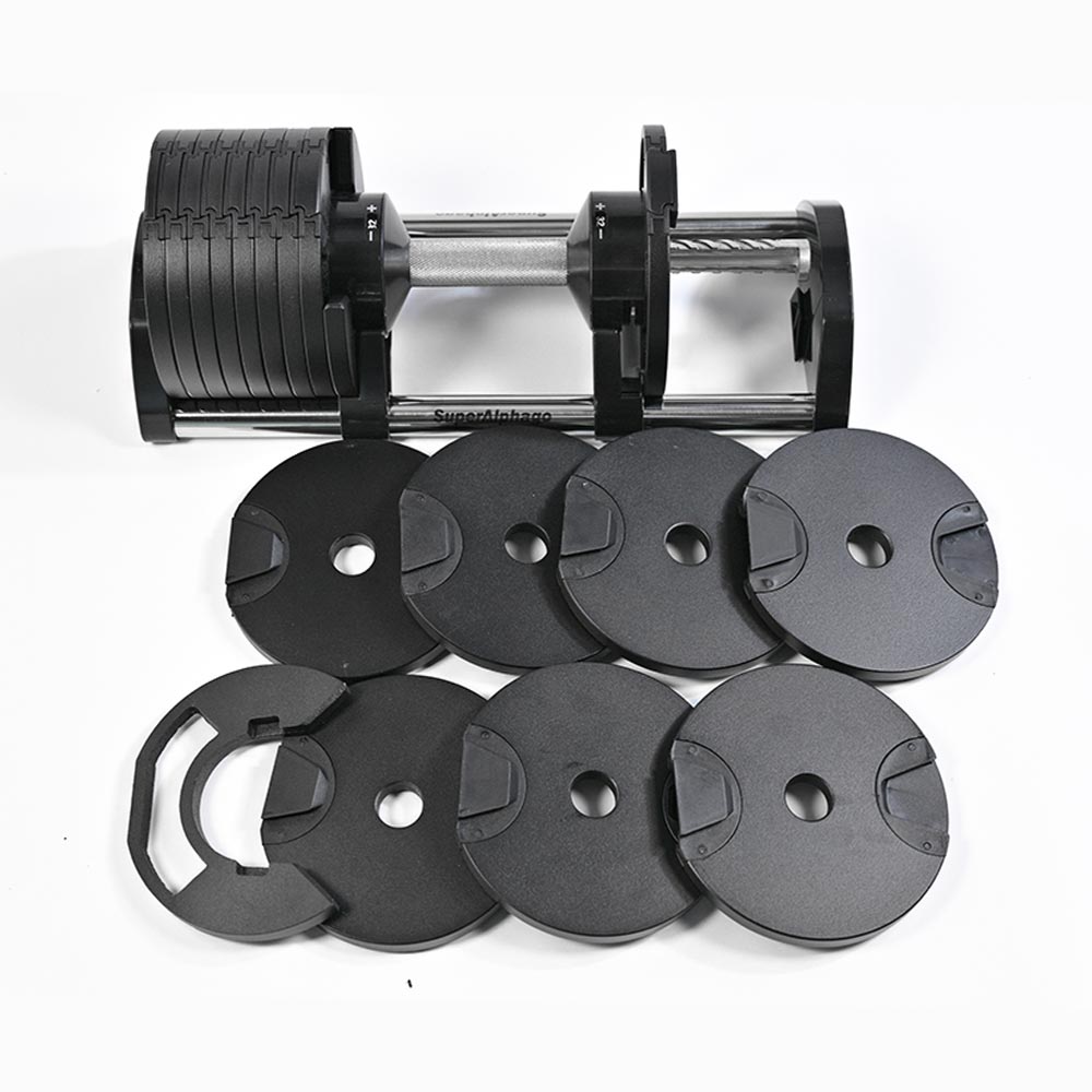 32kg adjustable dumbbell with interchangeable plates on a white background