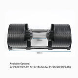 32kg adjustable Dumbbell with measurement details on a white background