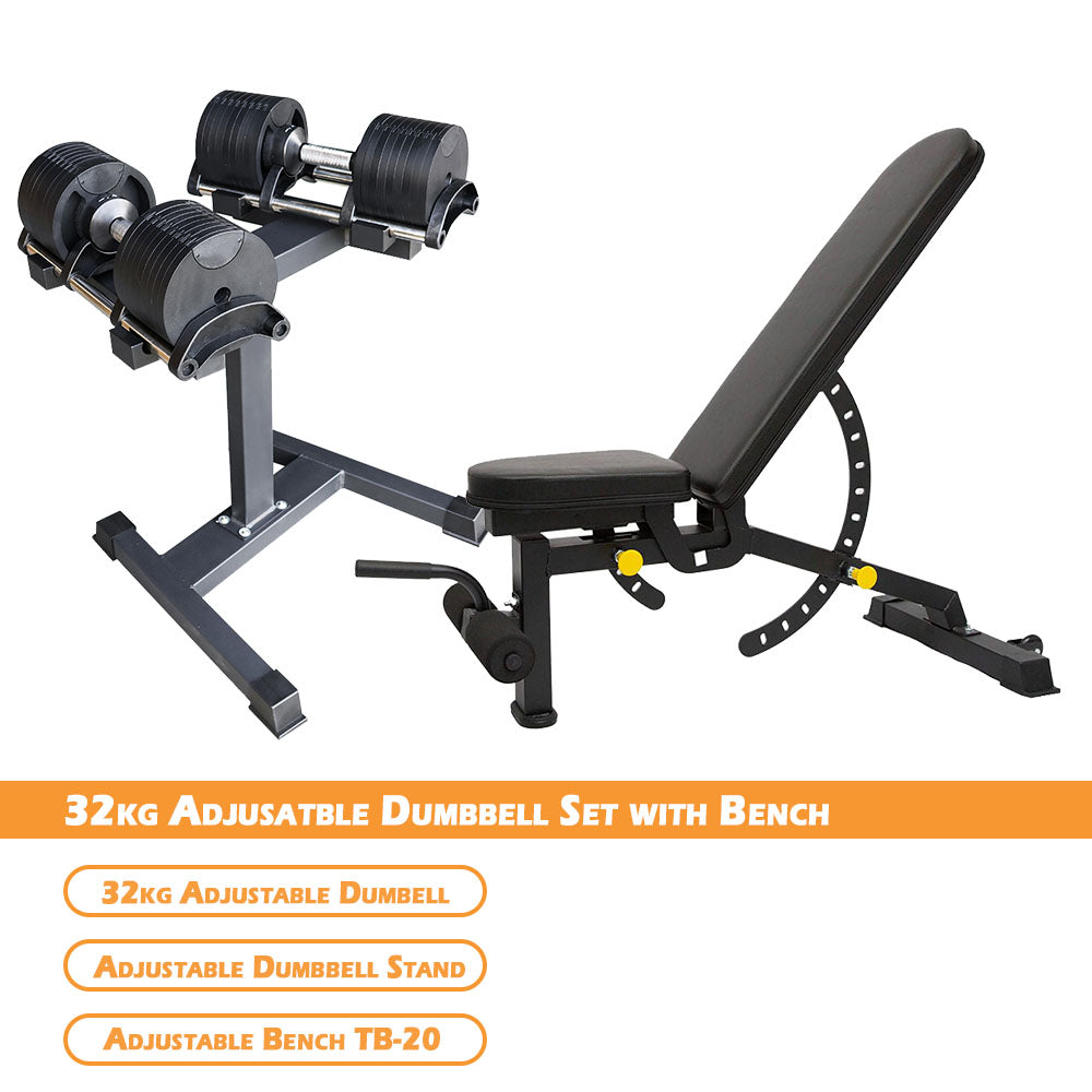 32kg adjustable dumbbells with stand and bench package