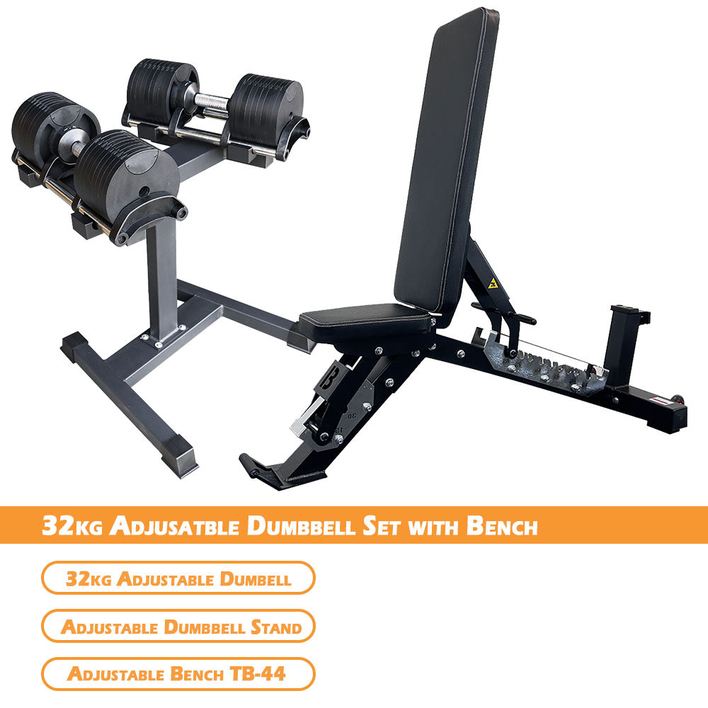 32kg adjustable dumbbells with stand and bench package
