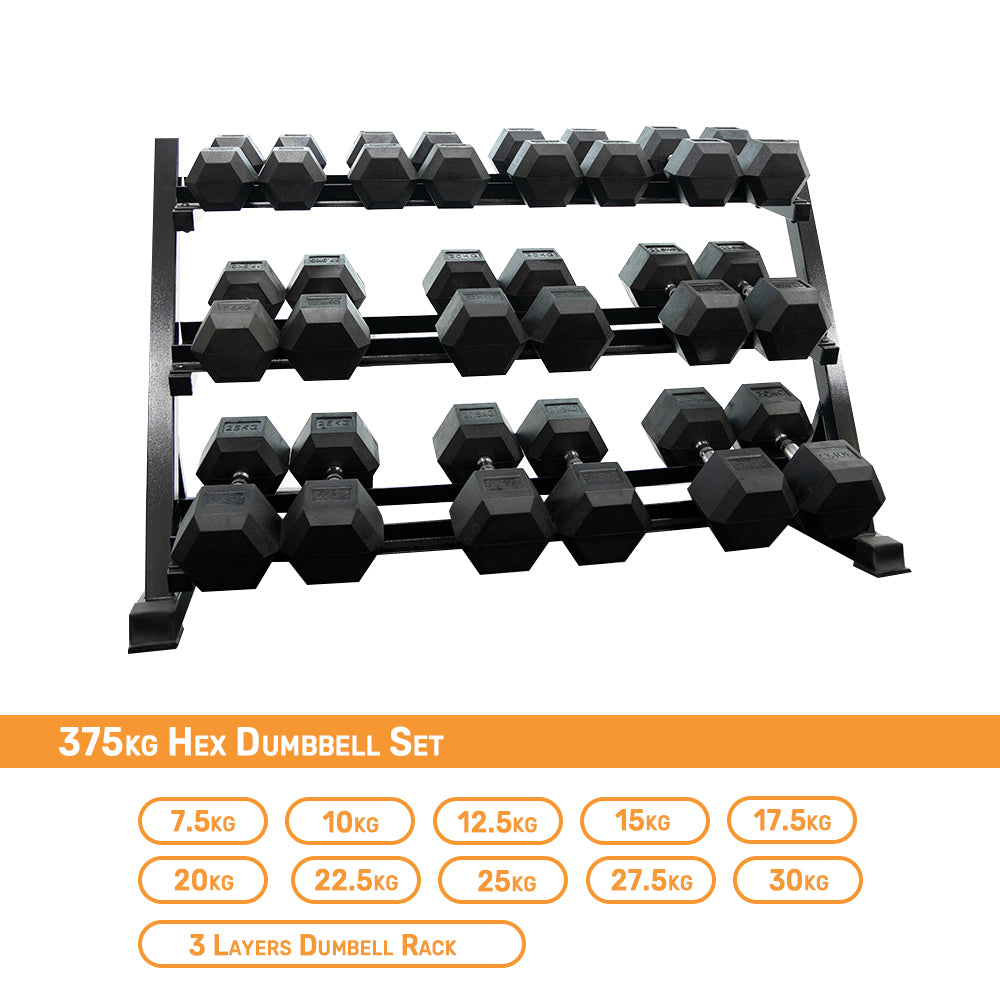 375kg hex dumbbell with rack