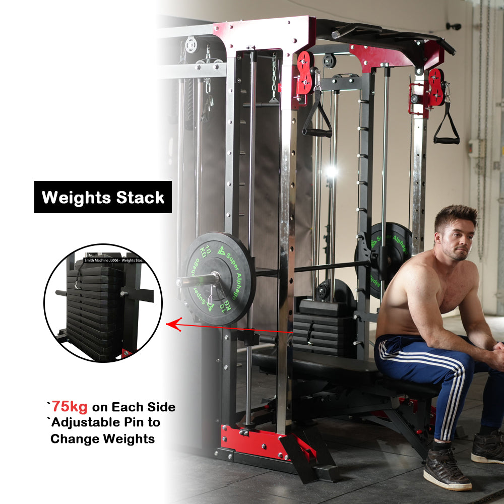 male model image for 70kg weights stack each side in smith machine jl006