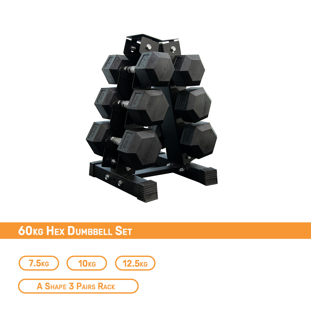 60kg hex dumbbell with rack