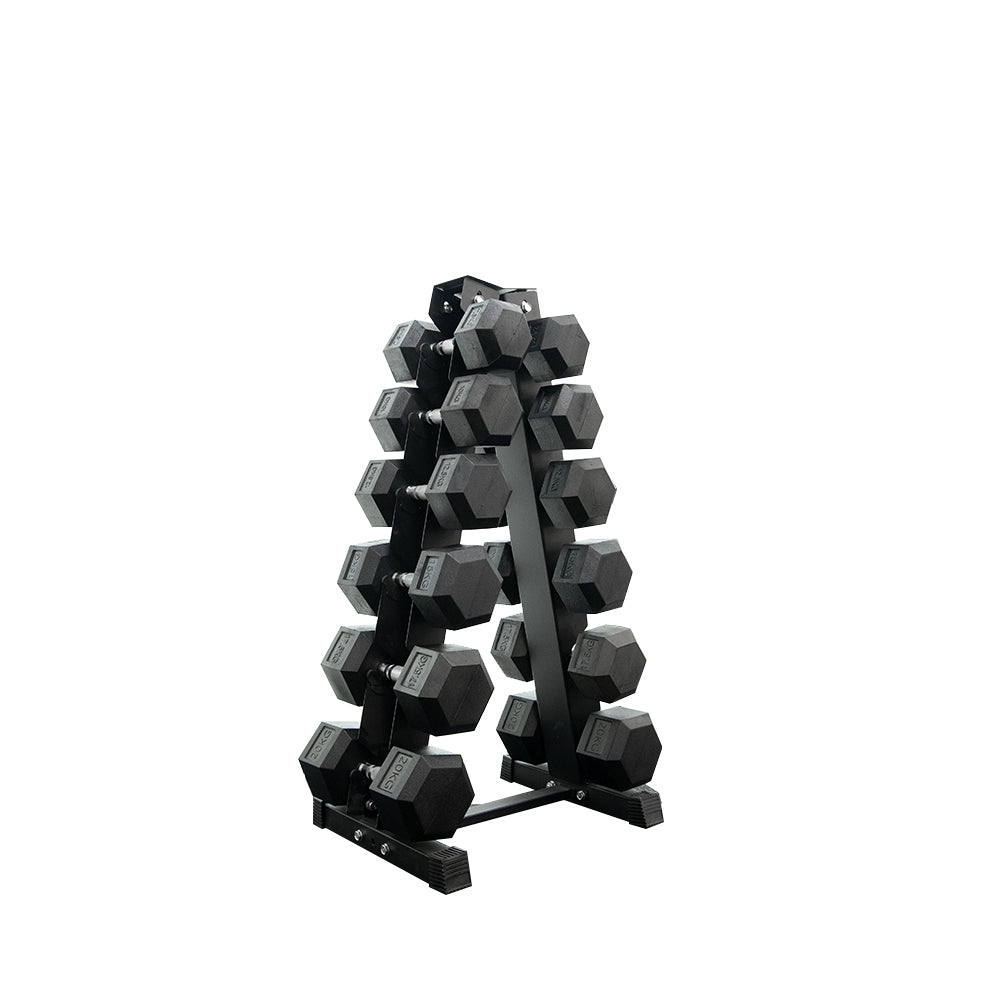 6 pairs total 165kg hex dumbbell from 7.5kg to 20kg with dumbbell rack
