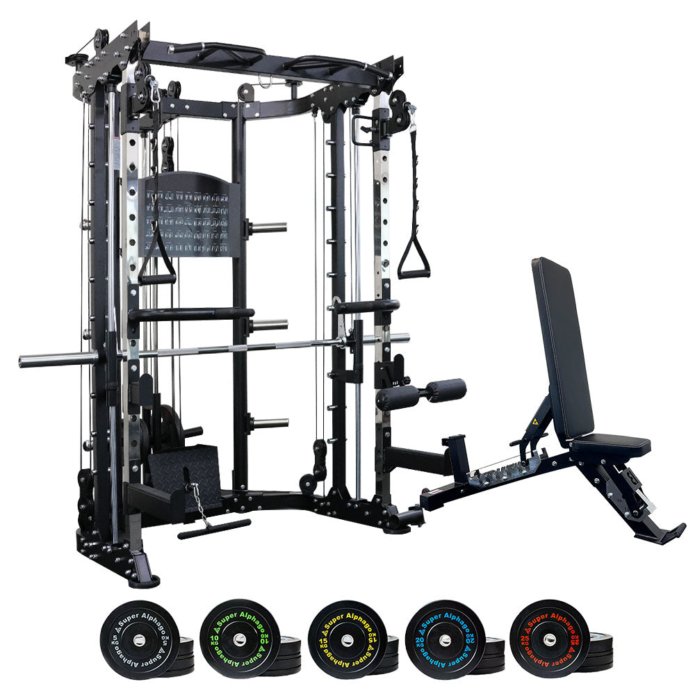 smith machine cf089 with bench and bumper plate