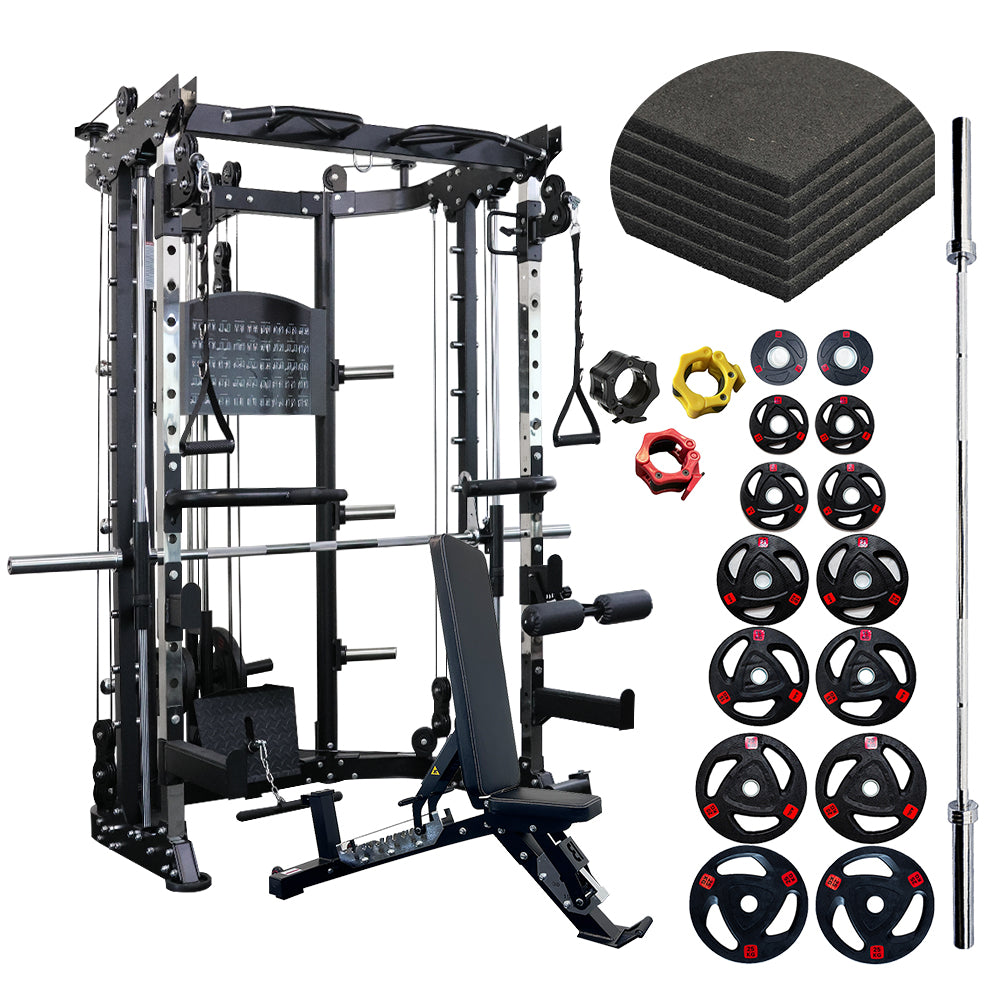 smith machine cf089 with weights barbell gym mat bench