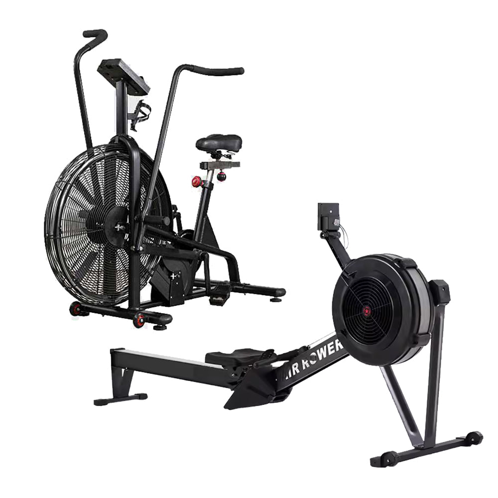 Cardio combo air bike and air rowing machine