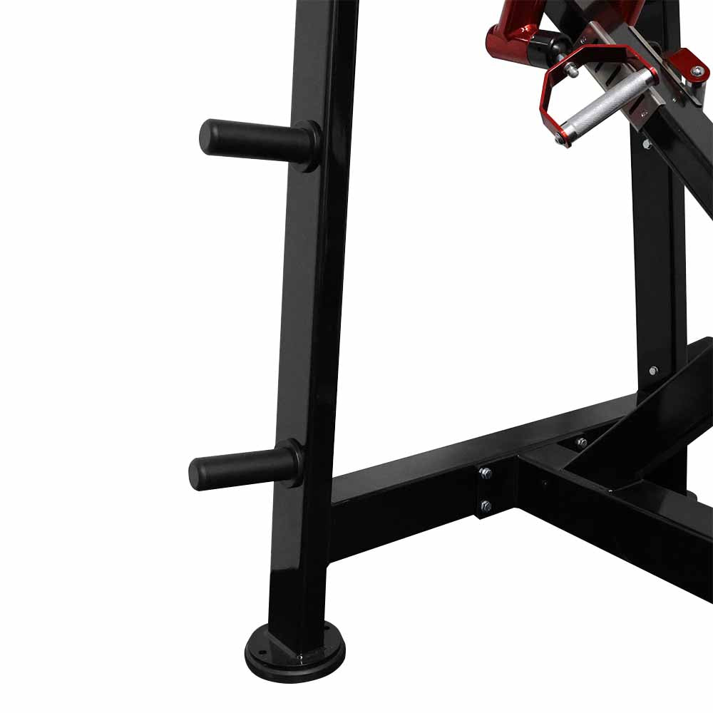 Black heavy duty metal chest press machine frame on a white background