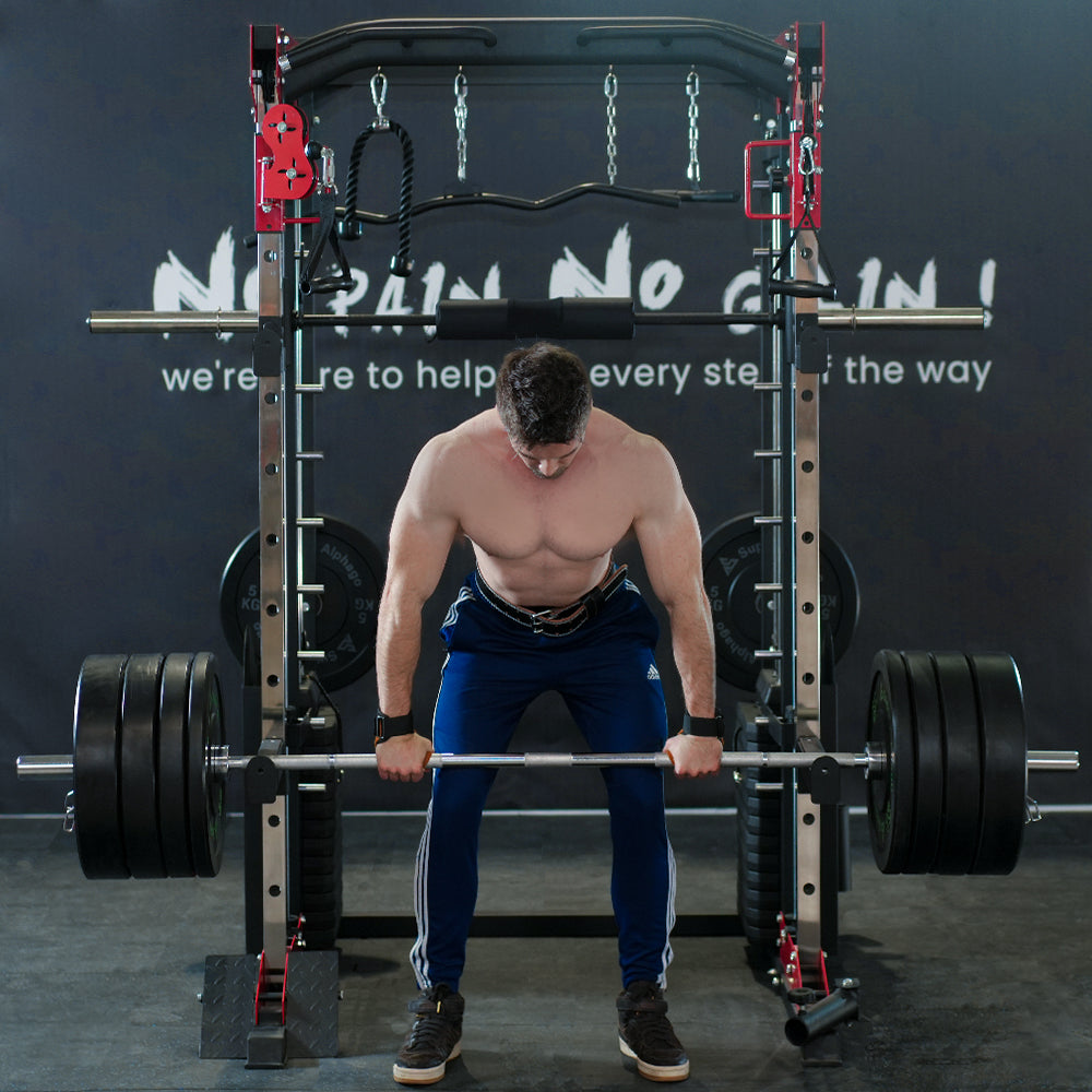 male model image for free weights deadlifting  in smith machine jl006