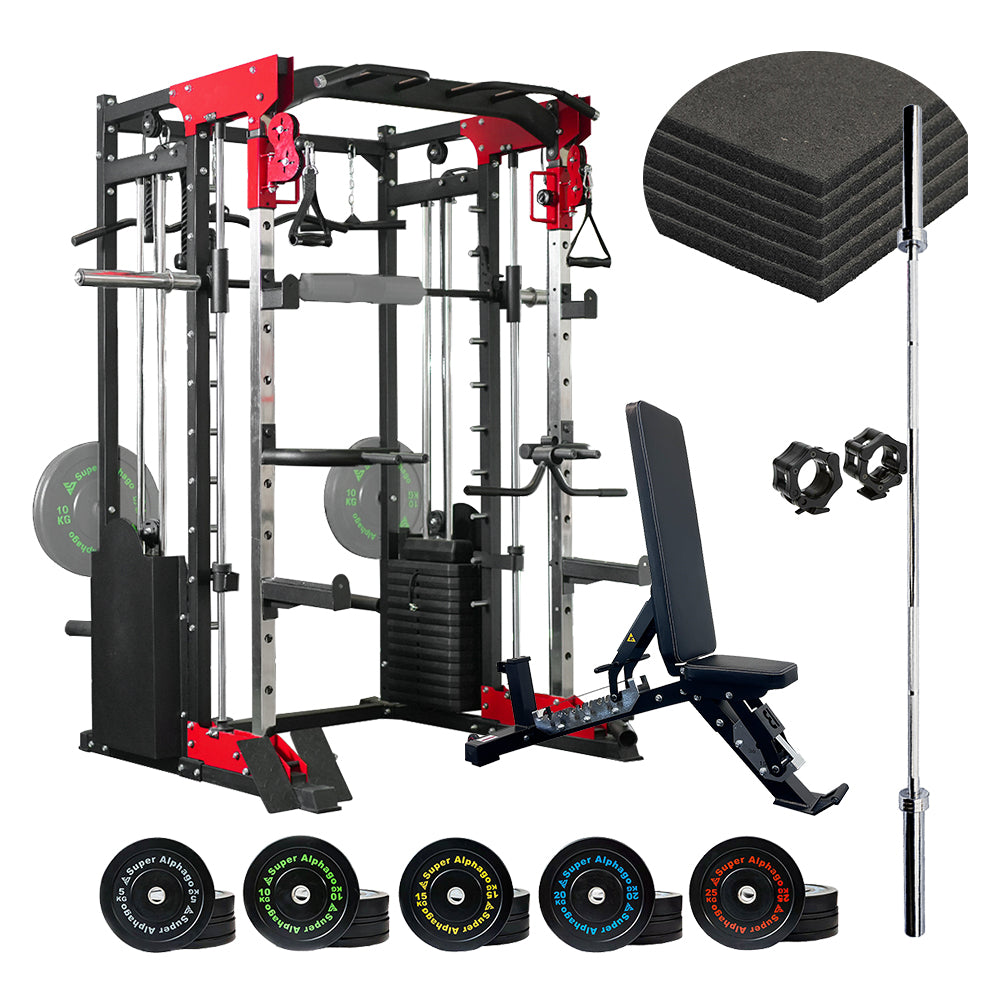 Smith Machine JL006 with Bumper Plate Barbell bench gym mat collars