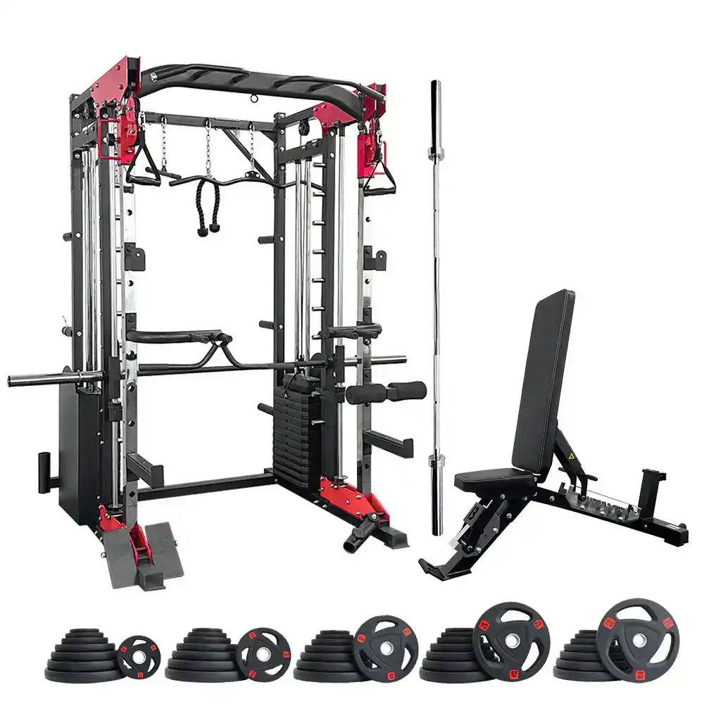 Smith Machine JL006 with 105kg Tri-Grip Weights + Incline Bench TB-44