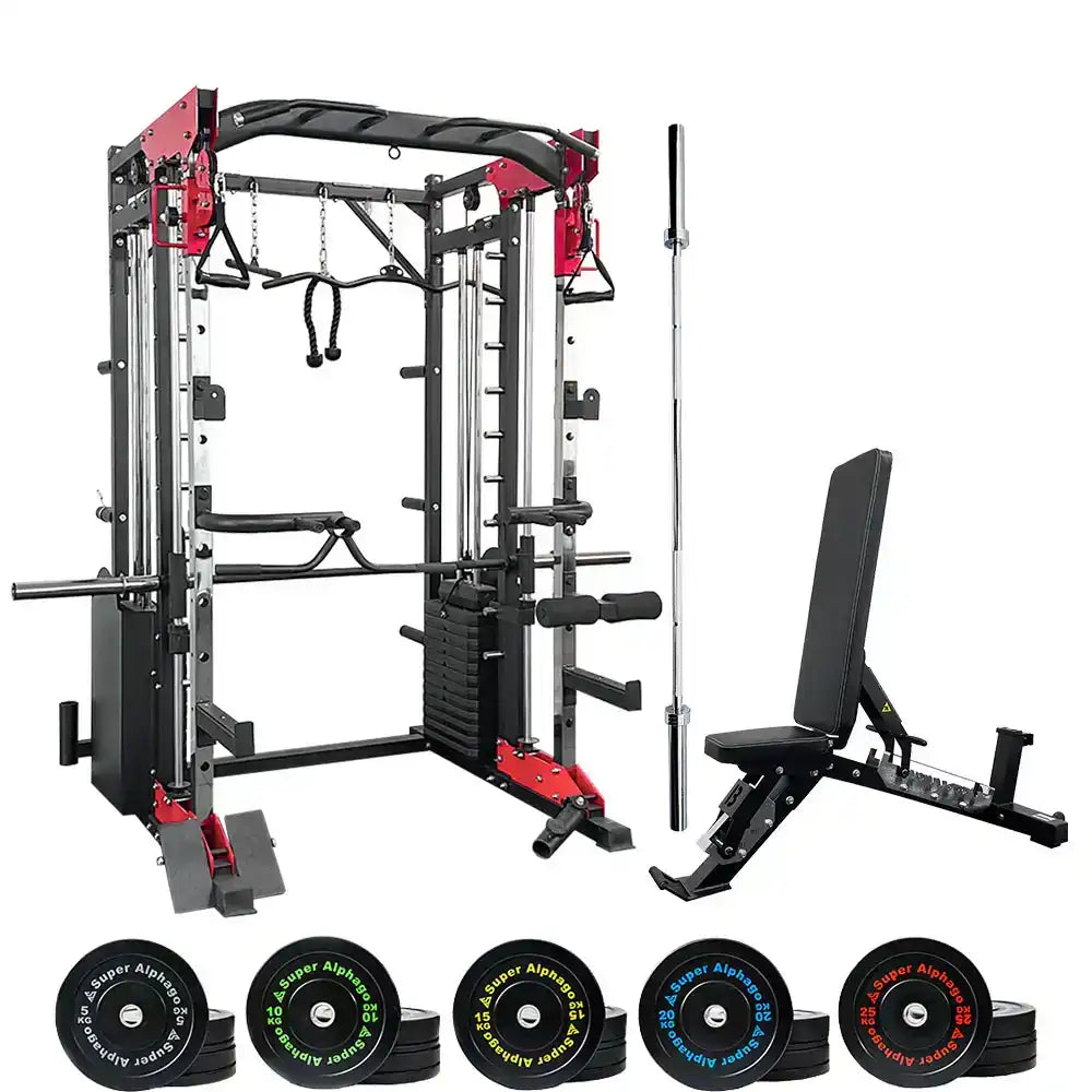 Smith Machine JL006 with 150kg Bumper Plates + Incline Bench TB-44