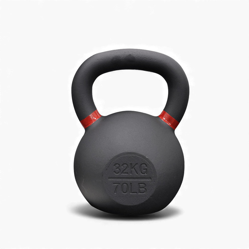 Black kettlebell with '32KG 70LB' marking on a white background