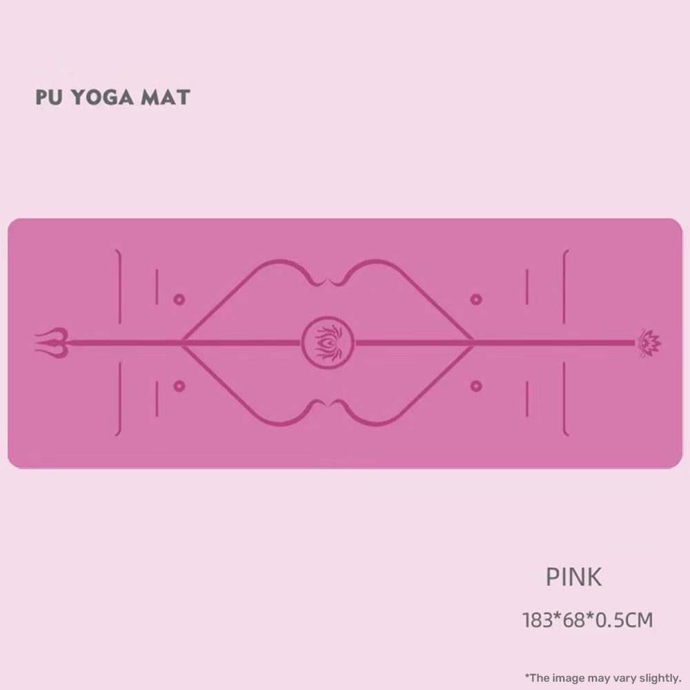 Pink yoga mat with a design on a light pink background
