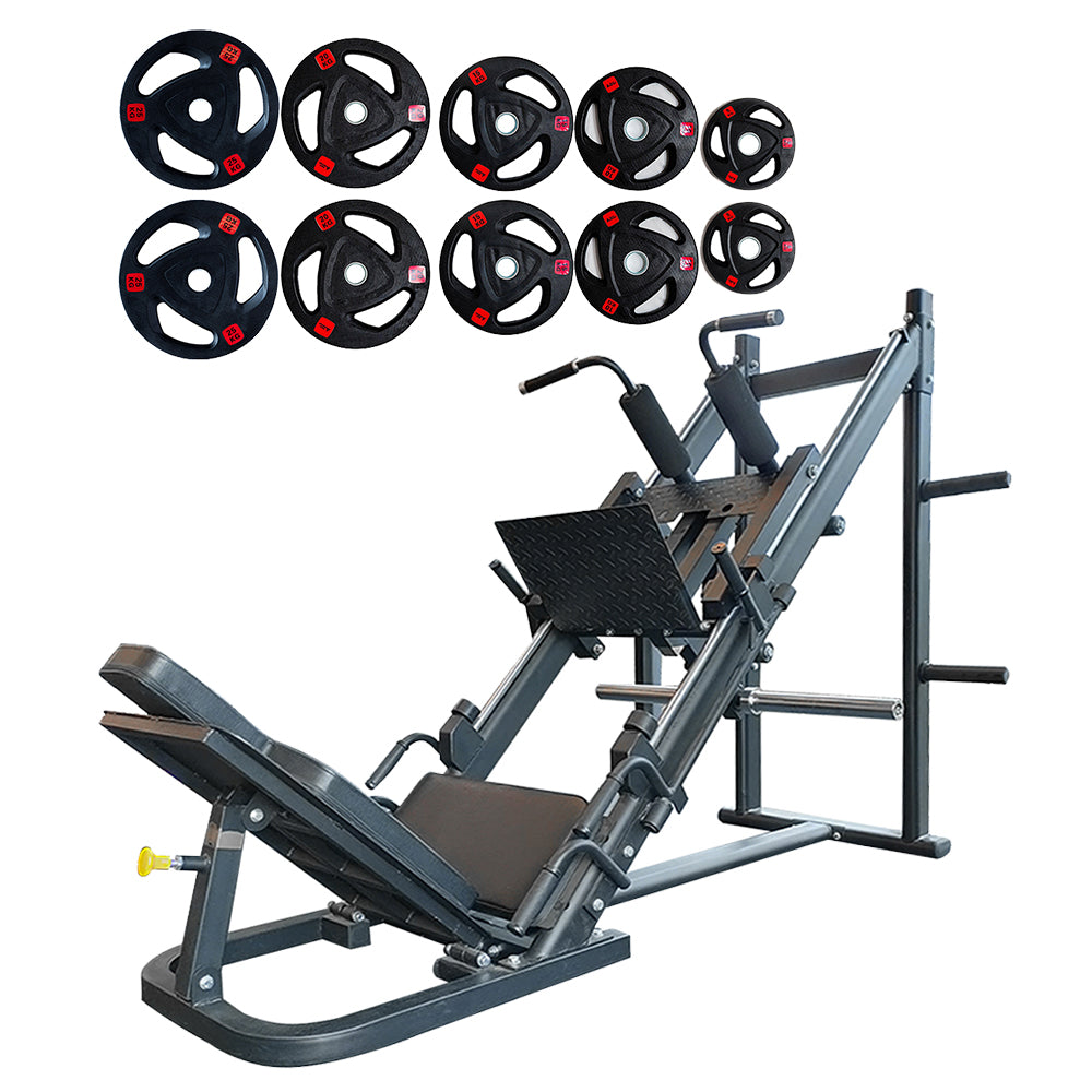 leg press and hack squat machine with weights