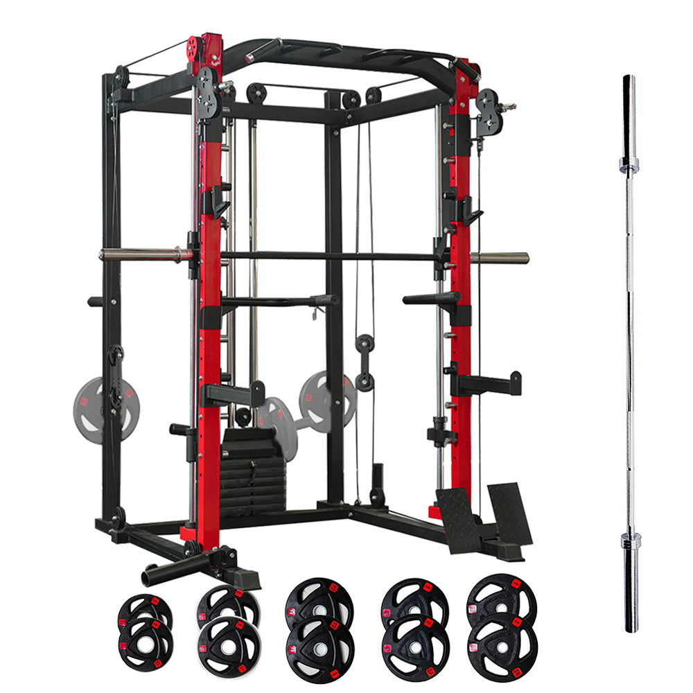 Smith Machine SP024 + 105kg Olympic Tri-Grip Weights + 2.2m Bar