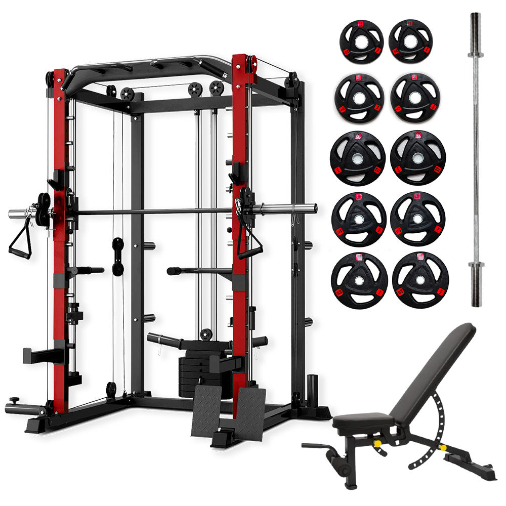 Smith Machine SP024 + 105kg Tri-Grip Weights + 2.2m Bar + Decline Bench