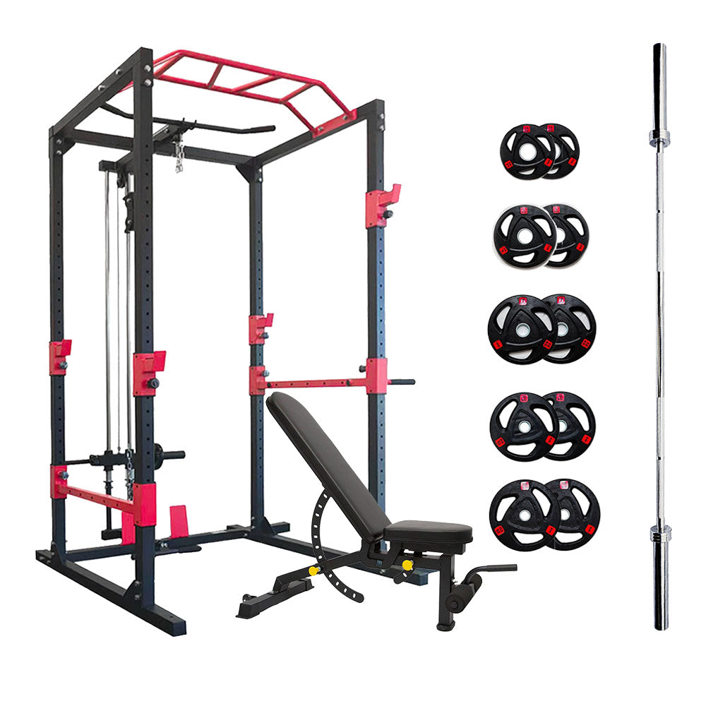 Power rack SR89 package with bench barbell olympic weights