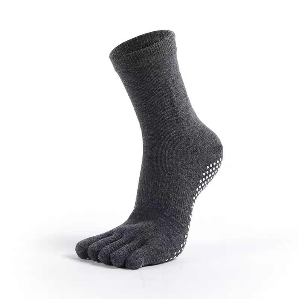 grey five-toe pilates and yoga socks 