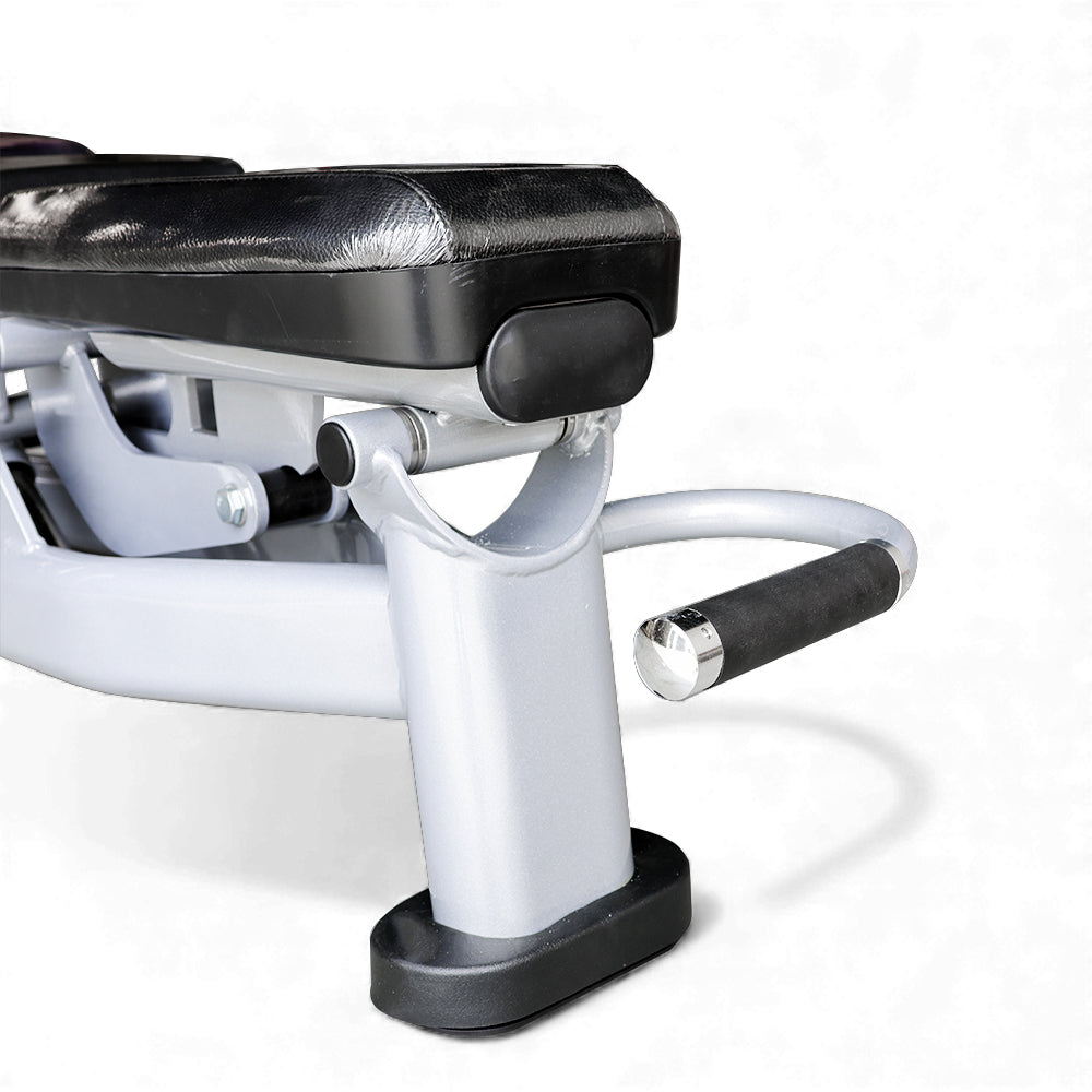 Close-up of handle on an adjustable weight bench