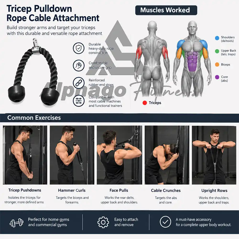 Triceps Pulldown Rope Cable Attachment