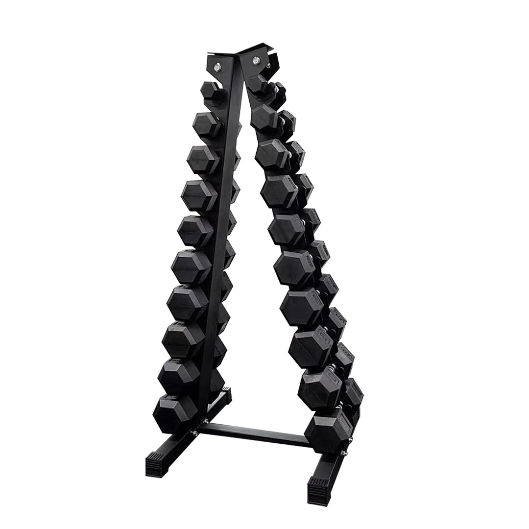 10 pairs of hex dumbbell with a-shape stand