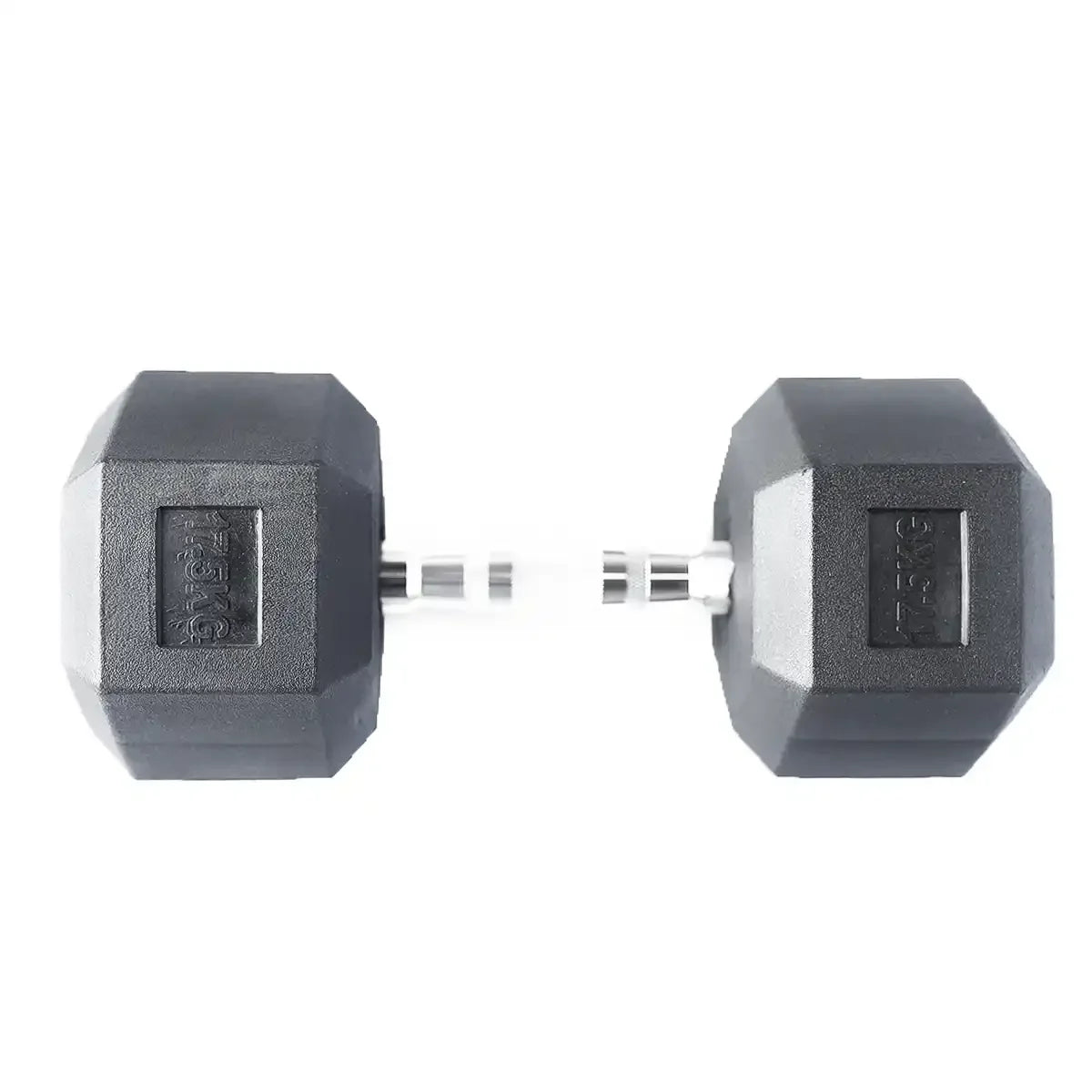 pair of 17.5kg hex dumbbells