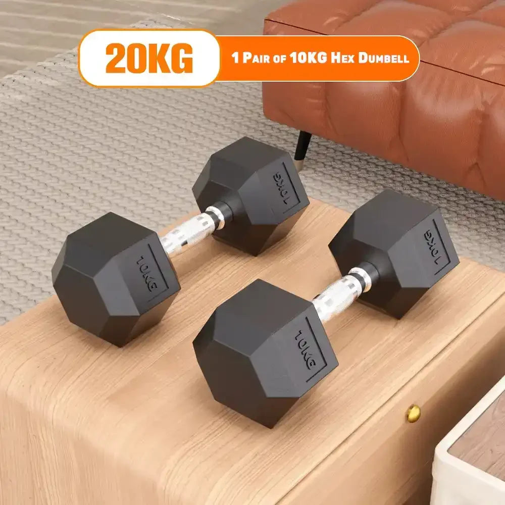 pair of 10kg hex dumbbells