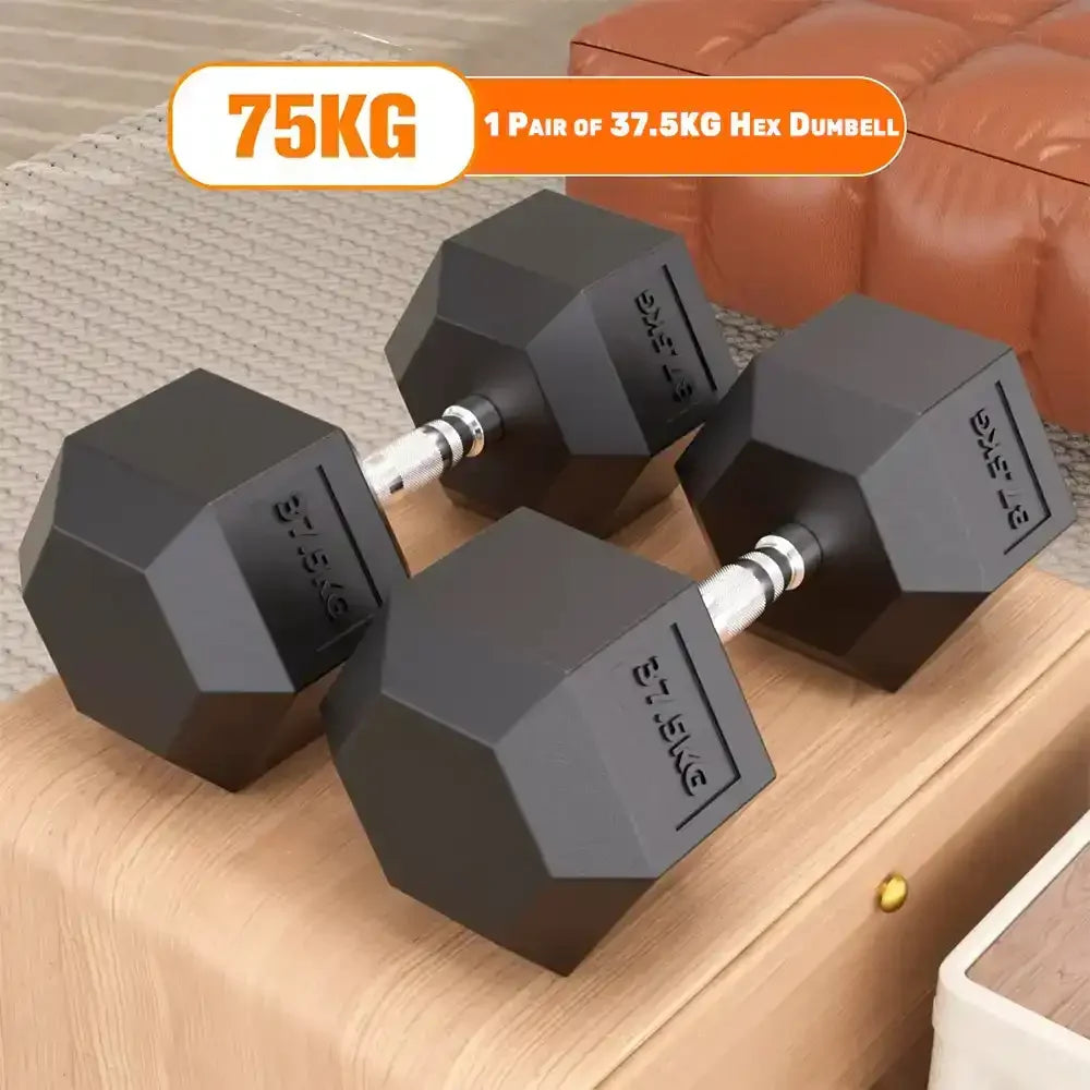 pair of 37.5kg hex dumbbell