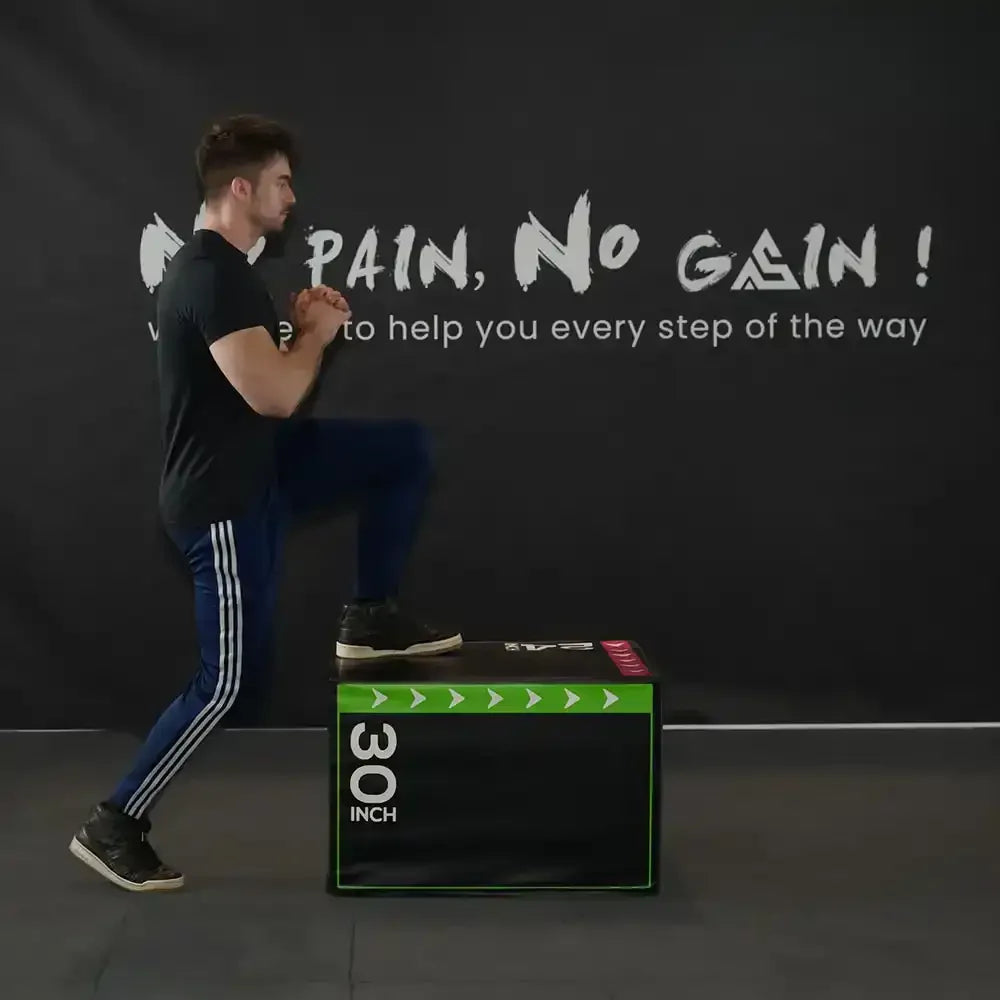 male model working on 3-in-1 plyo foam jump box