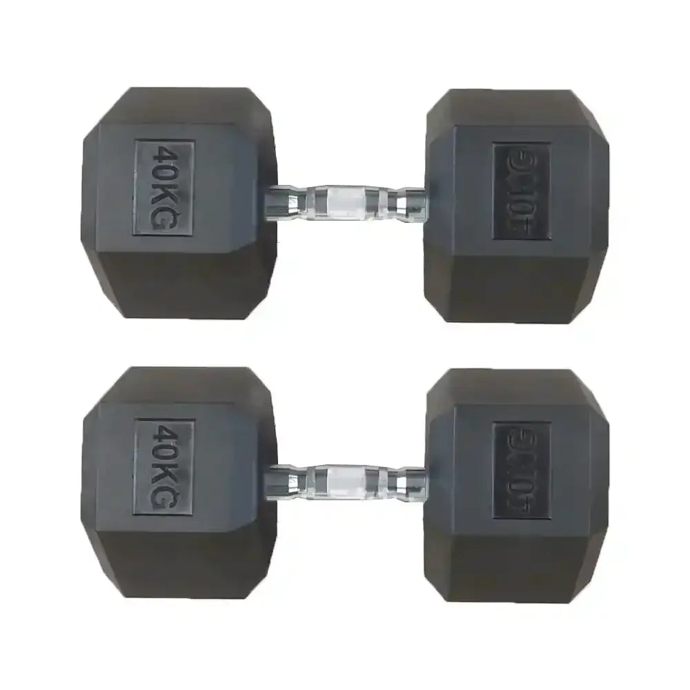 Pair of 40kg Rubber Coating Hex Dumbbells